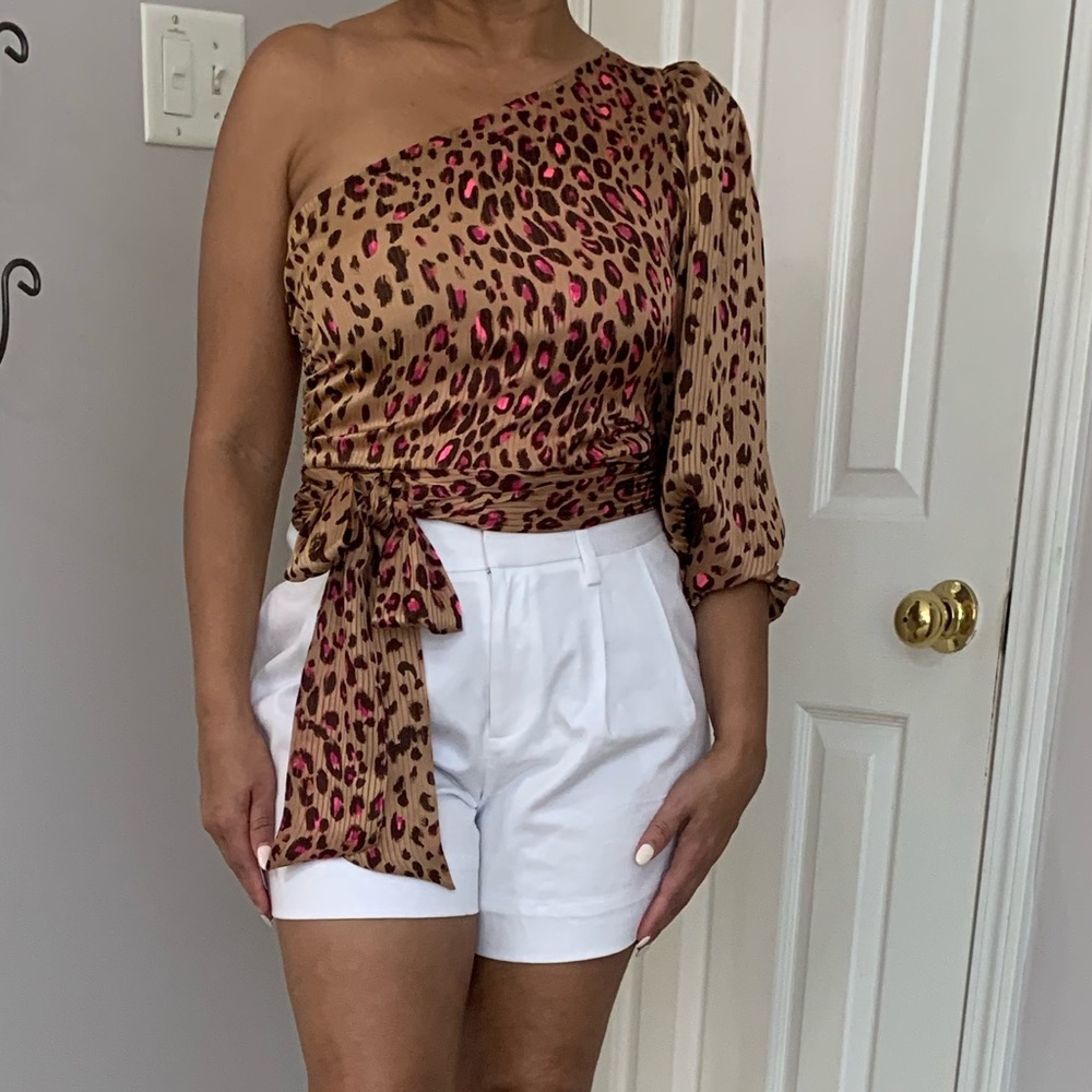 Express Leopard Print One Shoulder Tie